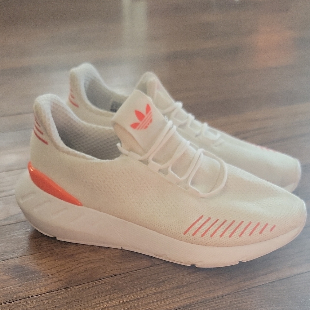 Adidas Swift Run 22- White Sneakers with Vibrant Orange Accents